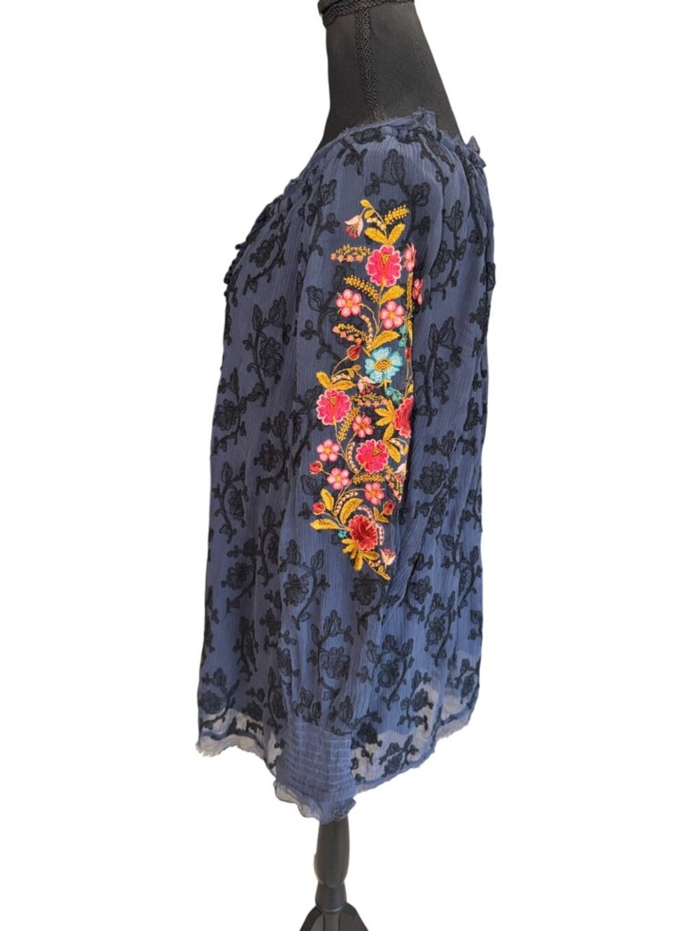 NWT SUNDANCE Womens Navy Gemma Elegance Boho Top Embroidered Blouse Tunic XL - Picture 4 of 11